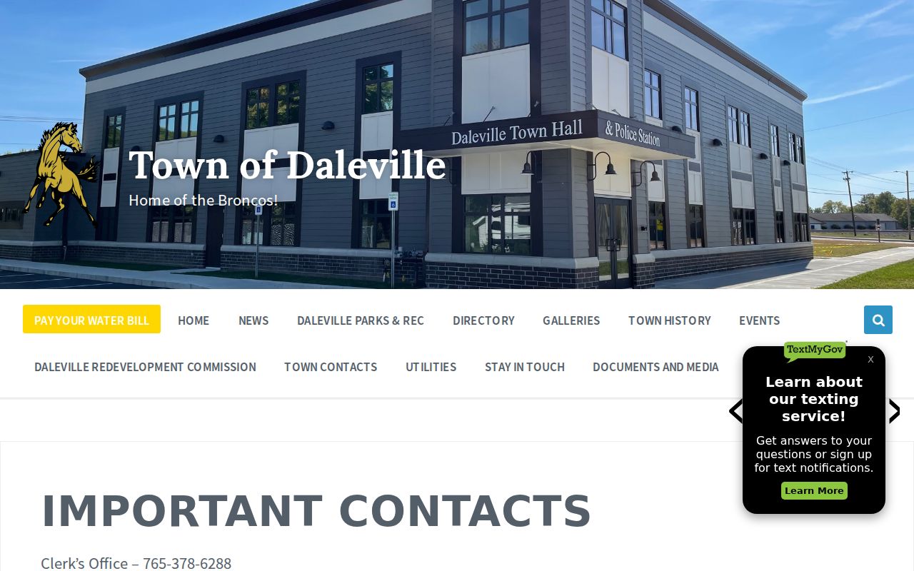 Daleville warrants town contact and public service navigation